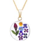 Everlasting Flower Real Pressed Flower Womens Round Pendant Necklace