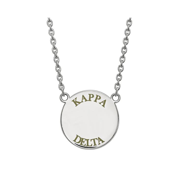 Kappa Delta Enamel Sterling Silver Disc Pendant Necklace