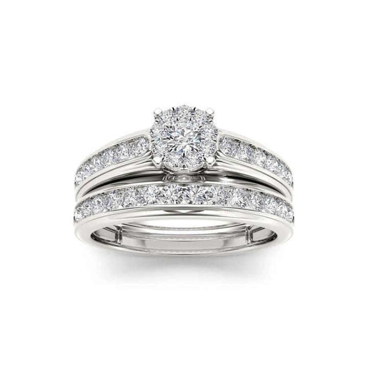 1 1/2 Ct. T.w. Diamond 10k White Gold Bridal Ring Set