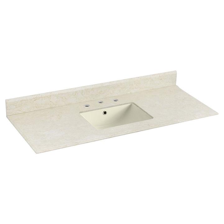 47.5-in. W 17.75-in. D Marble Top With Backsplashin Beige Color For 3h8-in. Faucet - Biscuit Um Sink