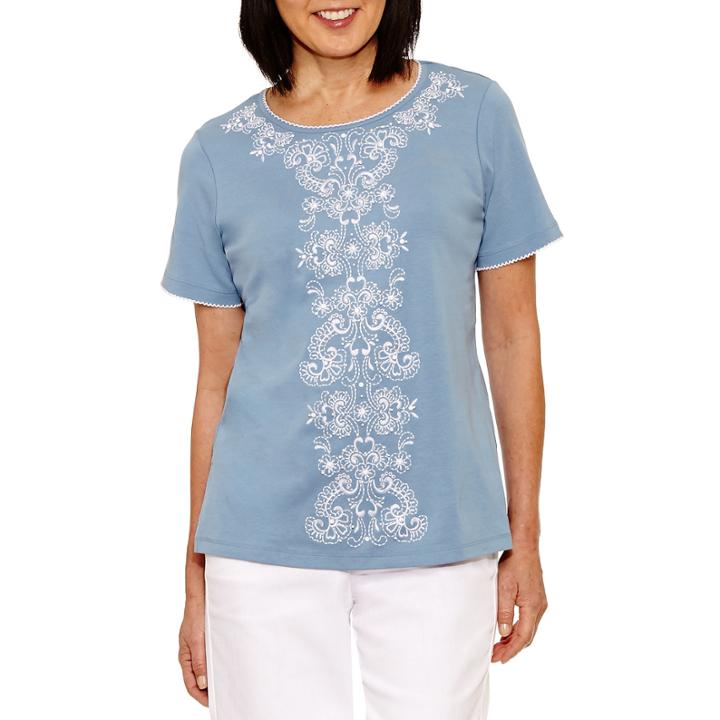 Alfred Dunner Blue Lagoon Short Sleeve Crew Neck T-shirt-womens