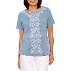 Alfred Dunner Blue Lagoon Short Sleeve Crew Neck T-shirt-womens