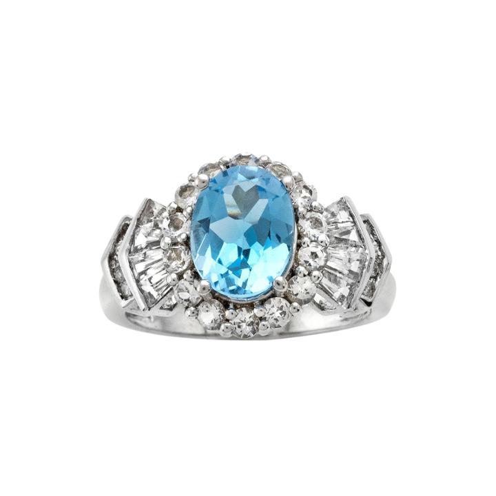 Genuine Blue And White Topaz Sterling Silver Ring