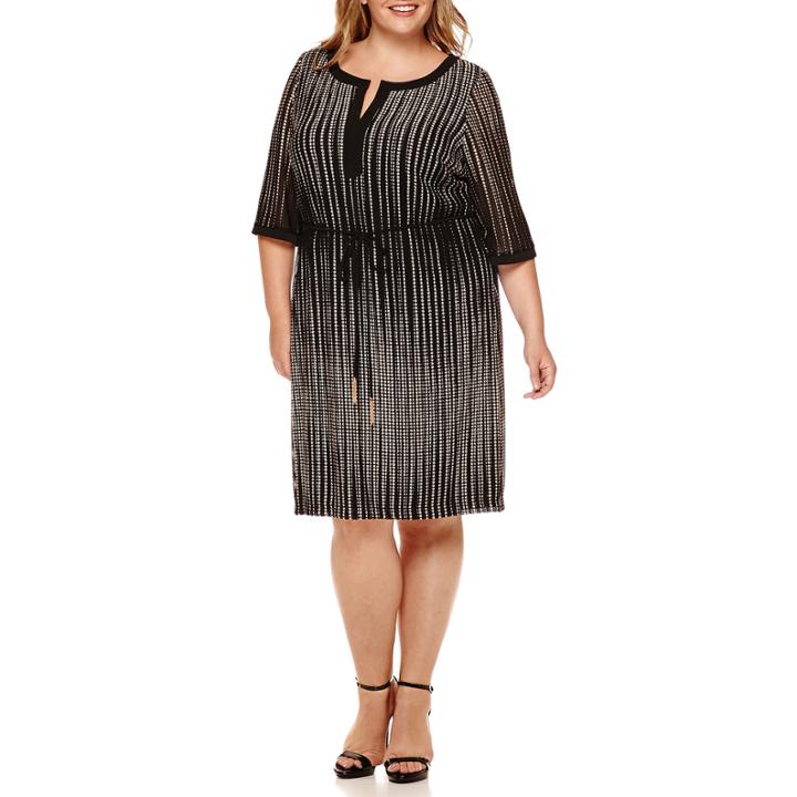 Studio 1 3/4-sleeve Belted Mesh Sheath Dress - Plus