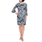 Liz Claiborne 3/4 Bell Sleeve Puff Print Paisley Shift Dress
