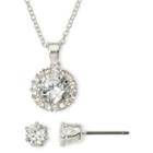 Sensitive Ears Cubic Zirconia Earring And Halo Pendant Necklace Set