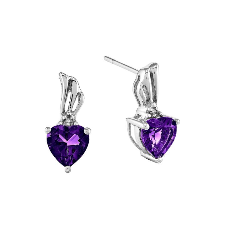 Genuine Amethyst And Diamond-accent 14k White Gold Earrings