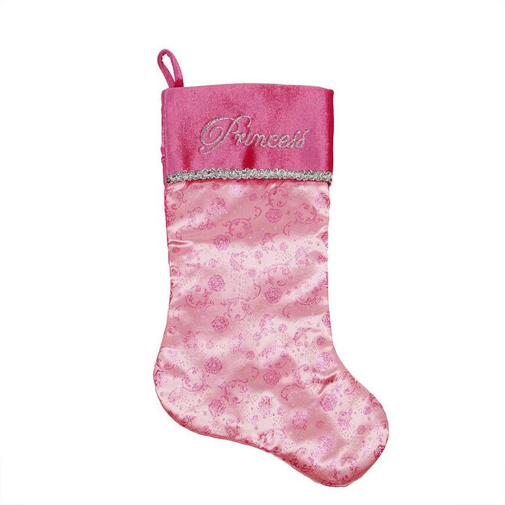 20 Pink Glittered Princess Christmas Stocking With Shadow Velveteen Cuff