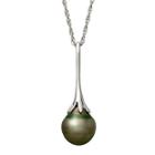 Genuine Tahitian Pearl Sterling Silver Linear Drop Pendant Necklace