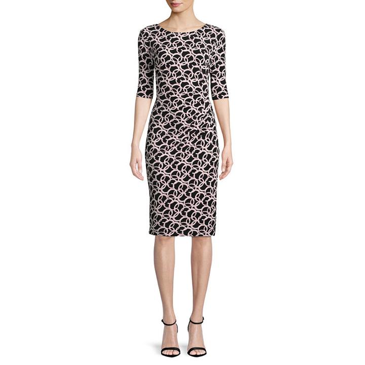Connected Apparel Elbow Sleeve Circles Sheath Dress