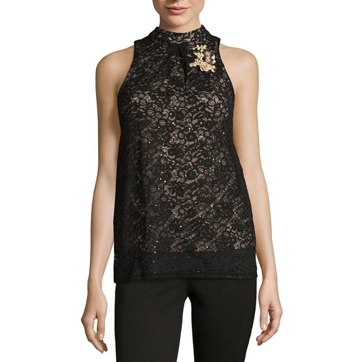 By & By Sleeveless Lace Dress Shirt-juniors