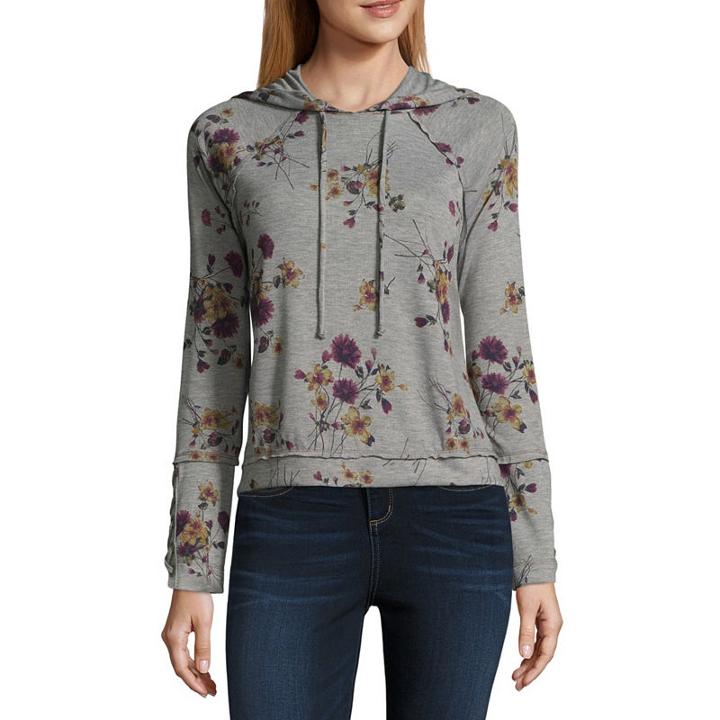 Rewind Long Sleeve French Terry Floral Hoodie-juniors