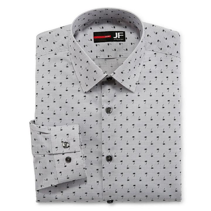Jf J.ferrar Easy-care Solid Stretch Long Sleeve Woven Stripe Dress Shirt - Slim