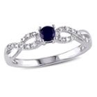 Promise My Love Womens 1/10 Ct. T.w. Round Blue Sapphire Sterling Silver Promise Ring