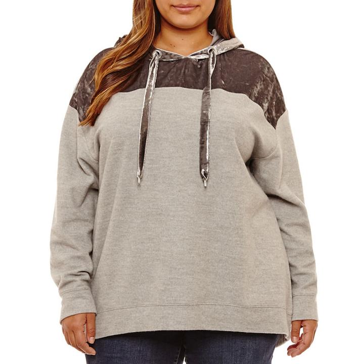 Boutique + Long Sleeve Velvet Hoodie-plus