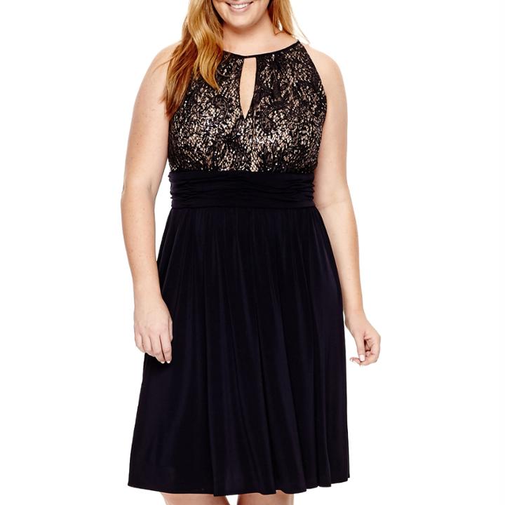 R & M Richards Sleeveless Lace Halter Dress - Plus
