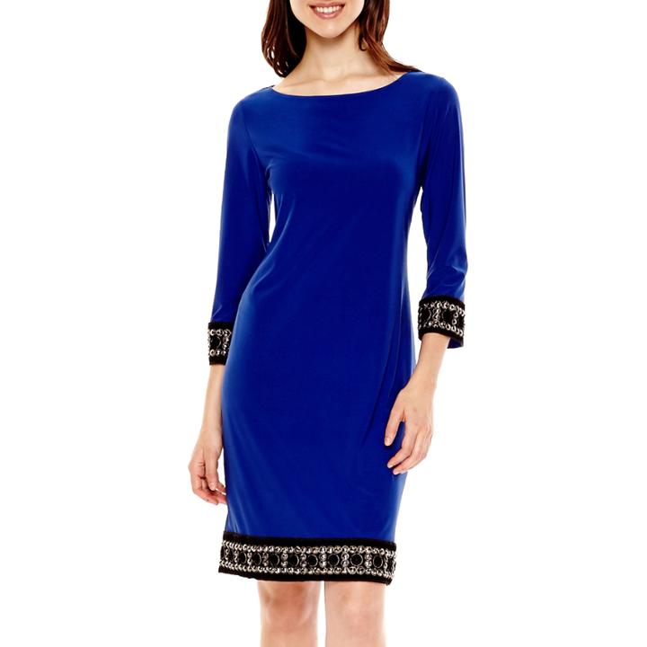 Tiana B. 3/4-sleeve Embellished Hem Shift Dress