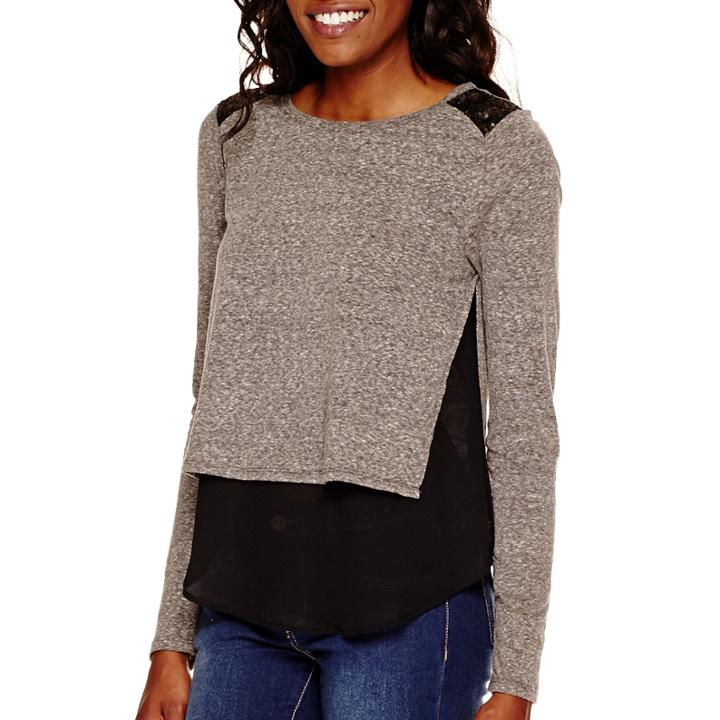 Arizona Long-sleeve High-side-slit Layered T-shirt - Juniors