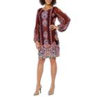 Msk Long Sheer Split Shoulder Sleeve Paisley Shift Dress