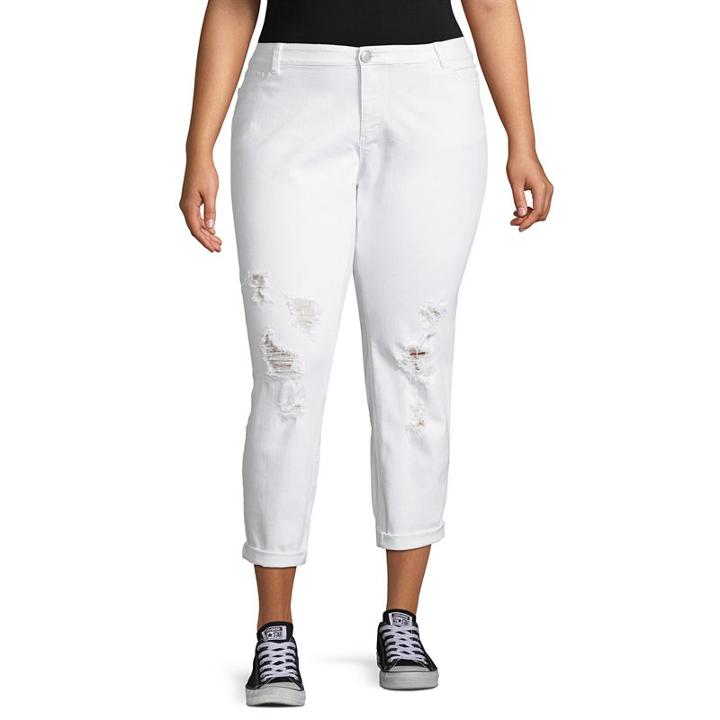 Boutique + Cropped White Destructed Denim Pant-plus