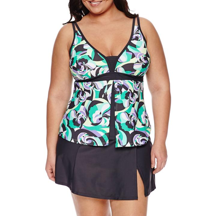 Free Country Geometric Tankini Swimsuit Top-plus