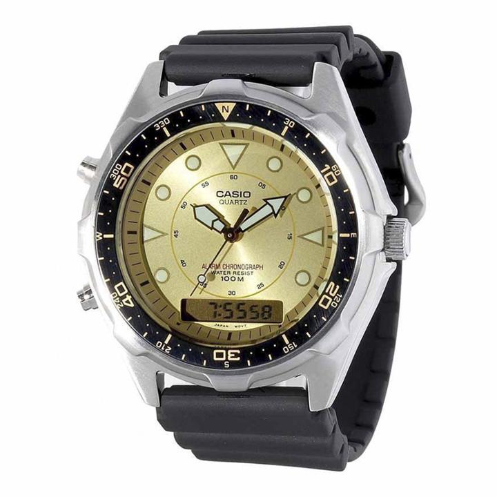 Casio Mens Champagne Dial Black Resin Strap Analog/digital Watch Amw320d-9ev