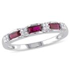 Womens Diamond Accent Genuine Red Ruby 10k Gold Anniversary Band