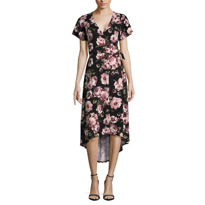 By & By Short Sleeve Floral Wrap Dress-juniors