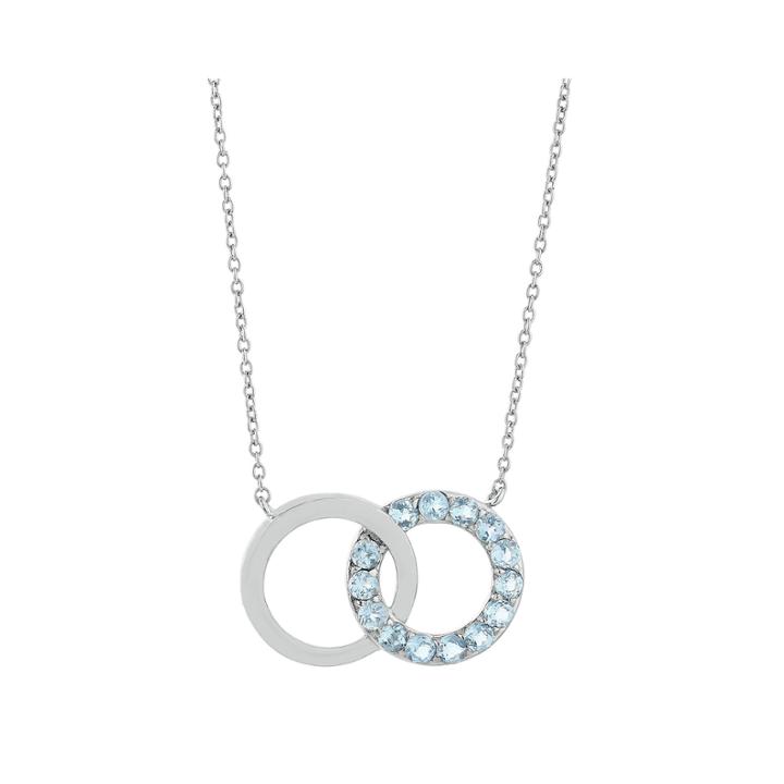 Lab-created Aquamarine Interlocking Double-circle Sterling Silver Necklace