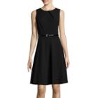 Alyx Sleeveless Pleat-neck Belted Fit-and-flare Dress
