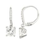 Lab-created White Sapphire & Diamond Accent Sterling Silver Leverback Earrings