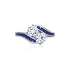 Diamonart Cubic Zirconia & Simulated Blue Sapphire Sterling Silver Cocktail Ring
