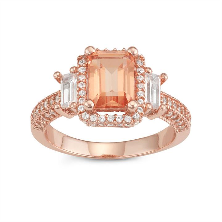 Womens Morganite Pink 14k Rose Gold Over Silver Side Stone Ring