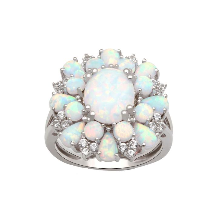 Lab Created Opal And White Sapphire Sterling Silver Ring