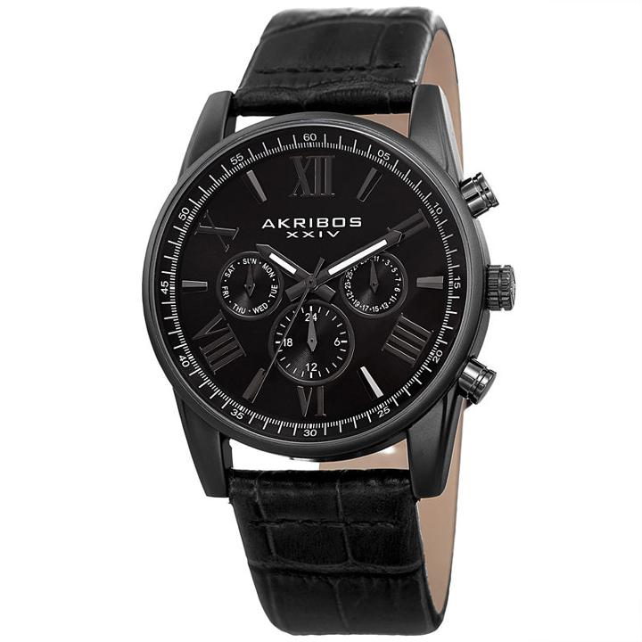 Akribos Xxiv Mens Black Strap Watch-a-911bk