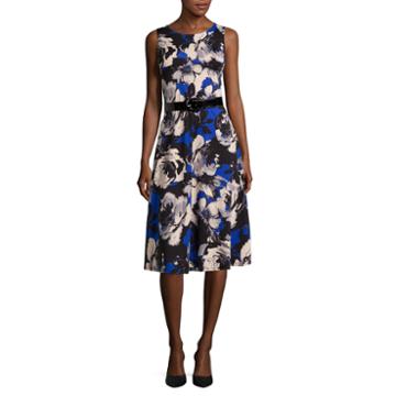 Perceptions Sleeveless Floral Belted Fit-and-flare Dress