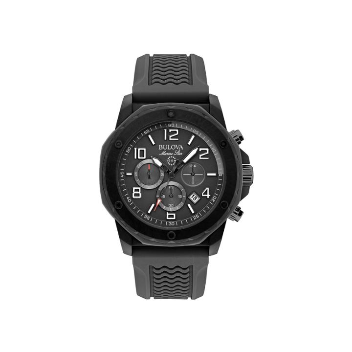 Bulova Mens Black Silicone Strap Chronograph Sport Watch 98b223