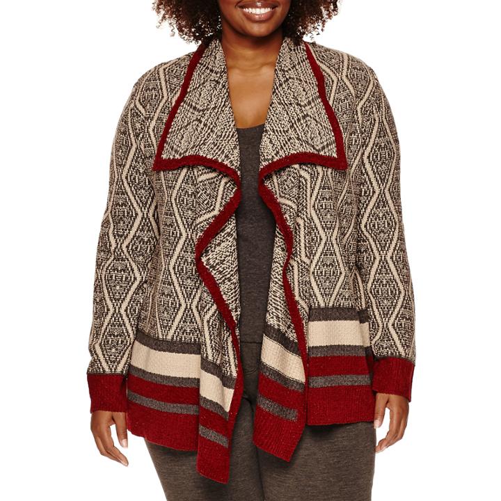 St. John's Bay Long Sleeve Draped Neck Cardigan-plus