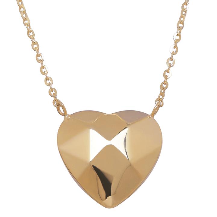 Limited Quantities! 10k Yellow Gold Polished Puff Faceted Heart Necklace