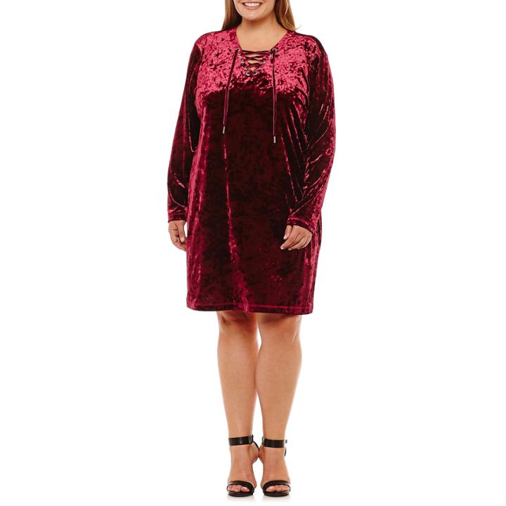 City Streets Long Sleeve Shift Dress-plus