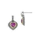 Shey Couture Lab-created Pink Sapphire Sterling Silver Antiqued Heart Earrings