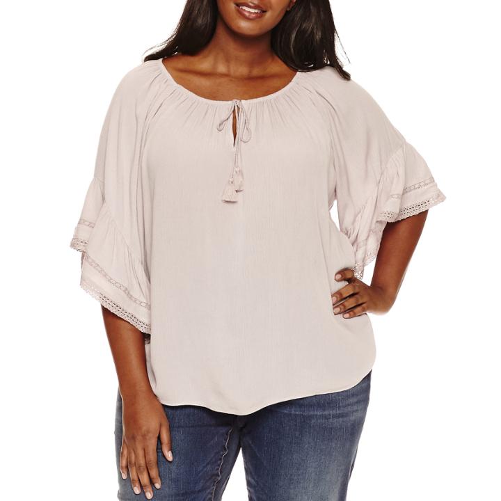 A.n.a Short Sleeve V Neck Rayon Blouse-plus