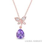 Laura Ashley Womens Purple Amethyst 18k Gold Over Silver Pendant Necklace