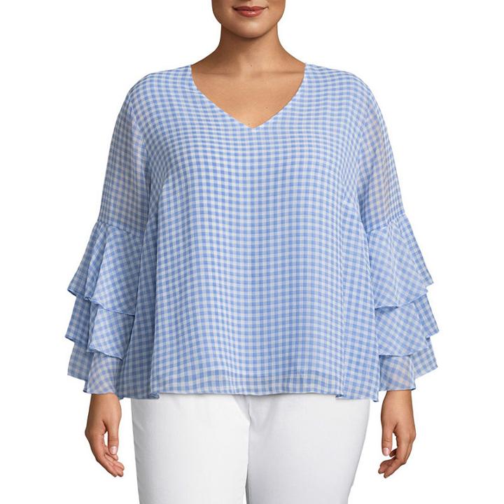 Liz Claiborne V-neck Ruffle Top- Plus
