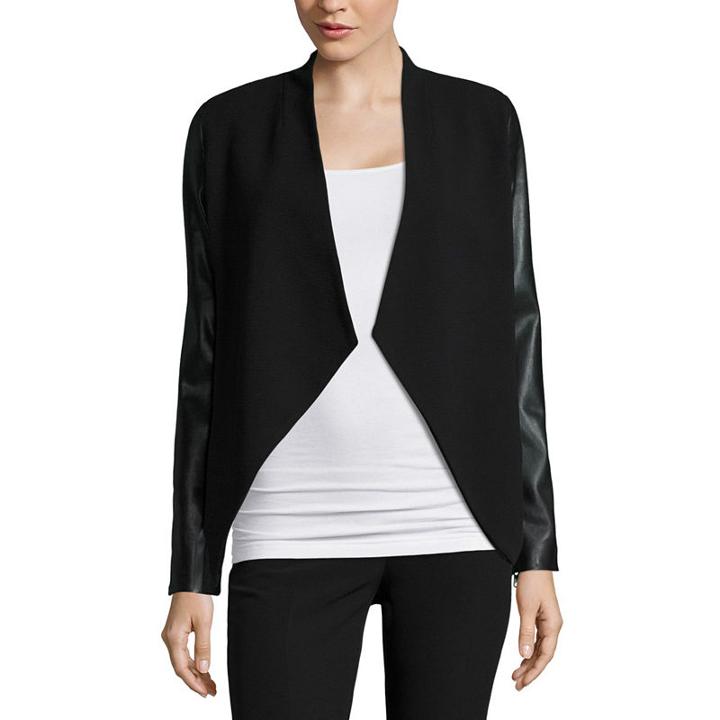 Worthington Faux Leather Open Front Blazer