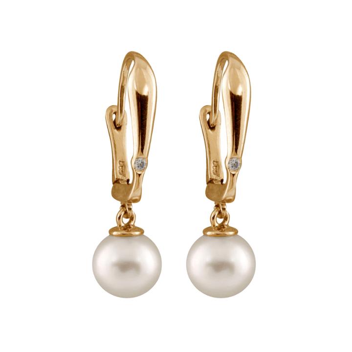 Diamond Accent White Pearl 14k Gold Drop Earrings