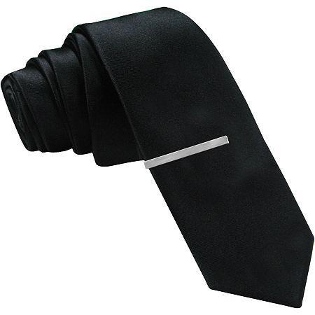 Jf J. Ferrar Solid Black Tie And Tie Bar Set - Skinny