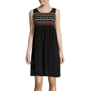 Love Reigns Sleeveless Embroidered Yoke Shift Dress