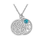 Personalized Cubic Zirconia Birthstone Sterling Silver 20mm Monogram Pendant Necklace