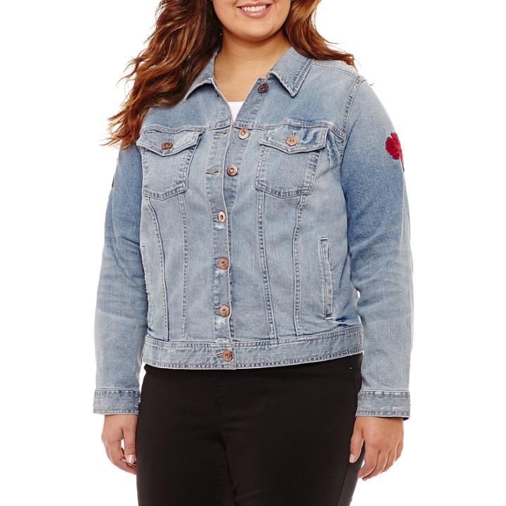 Arizona Embroidered Rose Denim Jacket-juniors